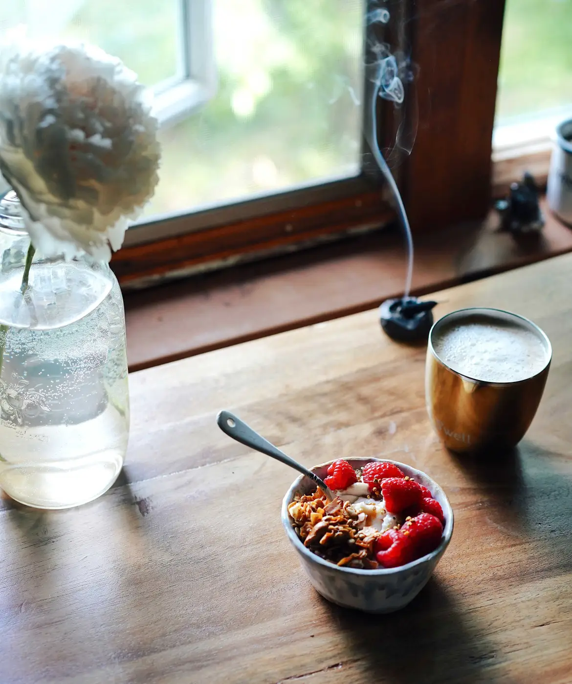 Natural skincare essentials in soft morning light